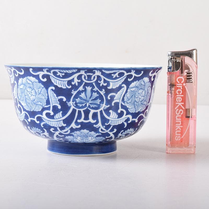 中国　大清乾隆年製款　青花 花唐草文碗　唐木台付　V　R8362