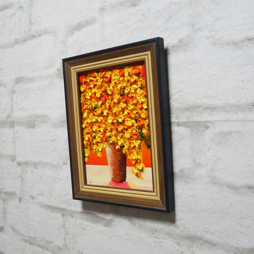 油絵 油彩 油彩画 絵 絵画 ミニ絵画【黄色のミモザ】