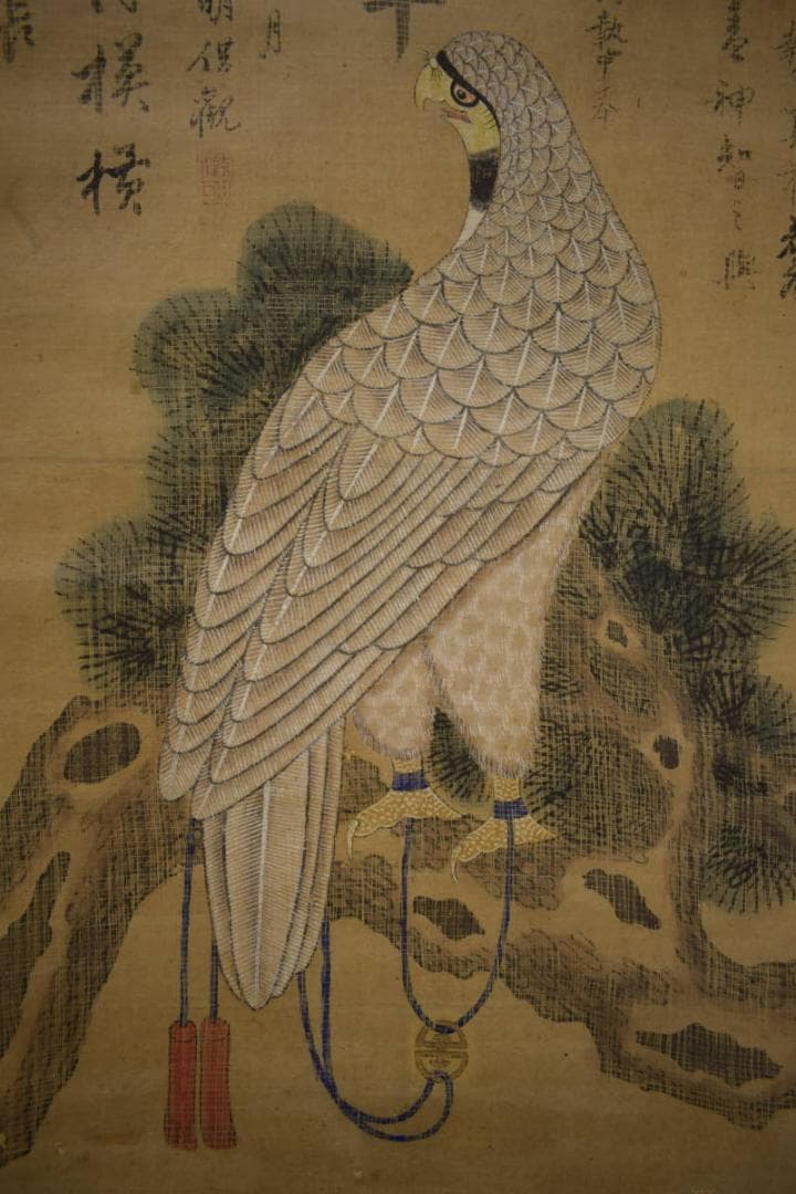 真作/宣和/鷹/画賛/布袋屋掛軸HI-715