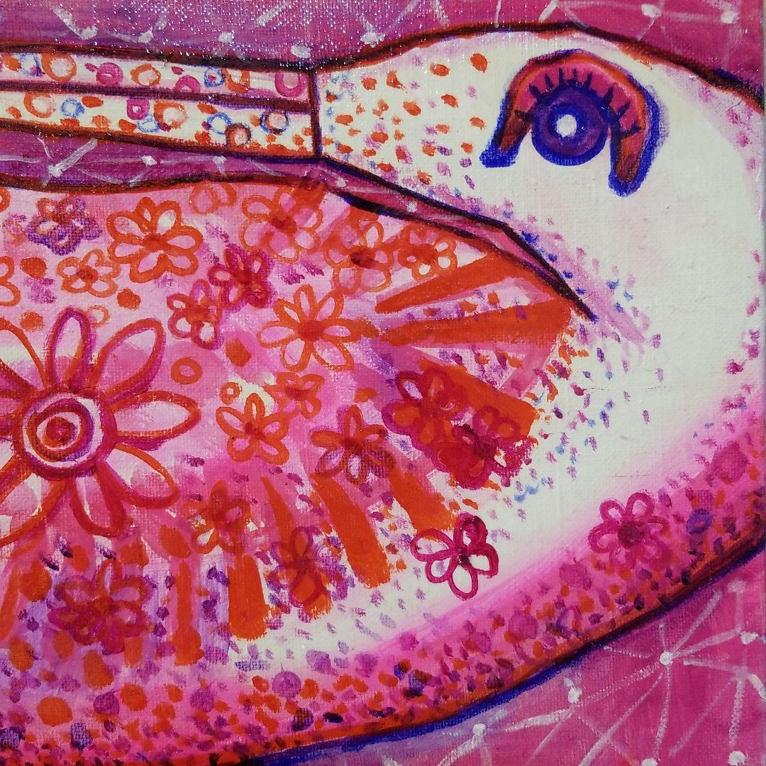 油絵　専用　お花の模様がある鳥の親子