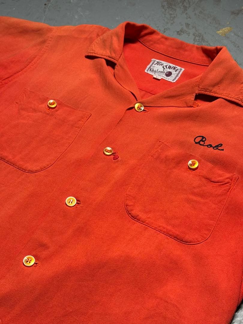 50s ボーリングシャツ レーヨン フロッキープリント フェード 開襟