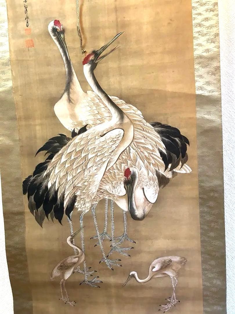 蔵出品 【模写】 ◆松鶴図』 花鳥画 掛軸掛軸•書道•鶴図•肉筆保証•整理品