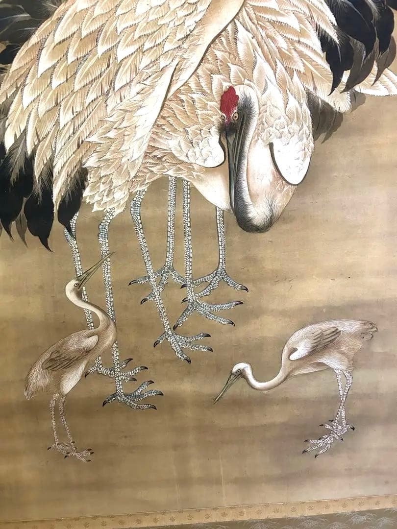 蔵出品 【模写】 ◆松鶴図』 花鳥画 掛軸掛軸•書道•鶴図•肉筆保証•整理品