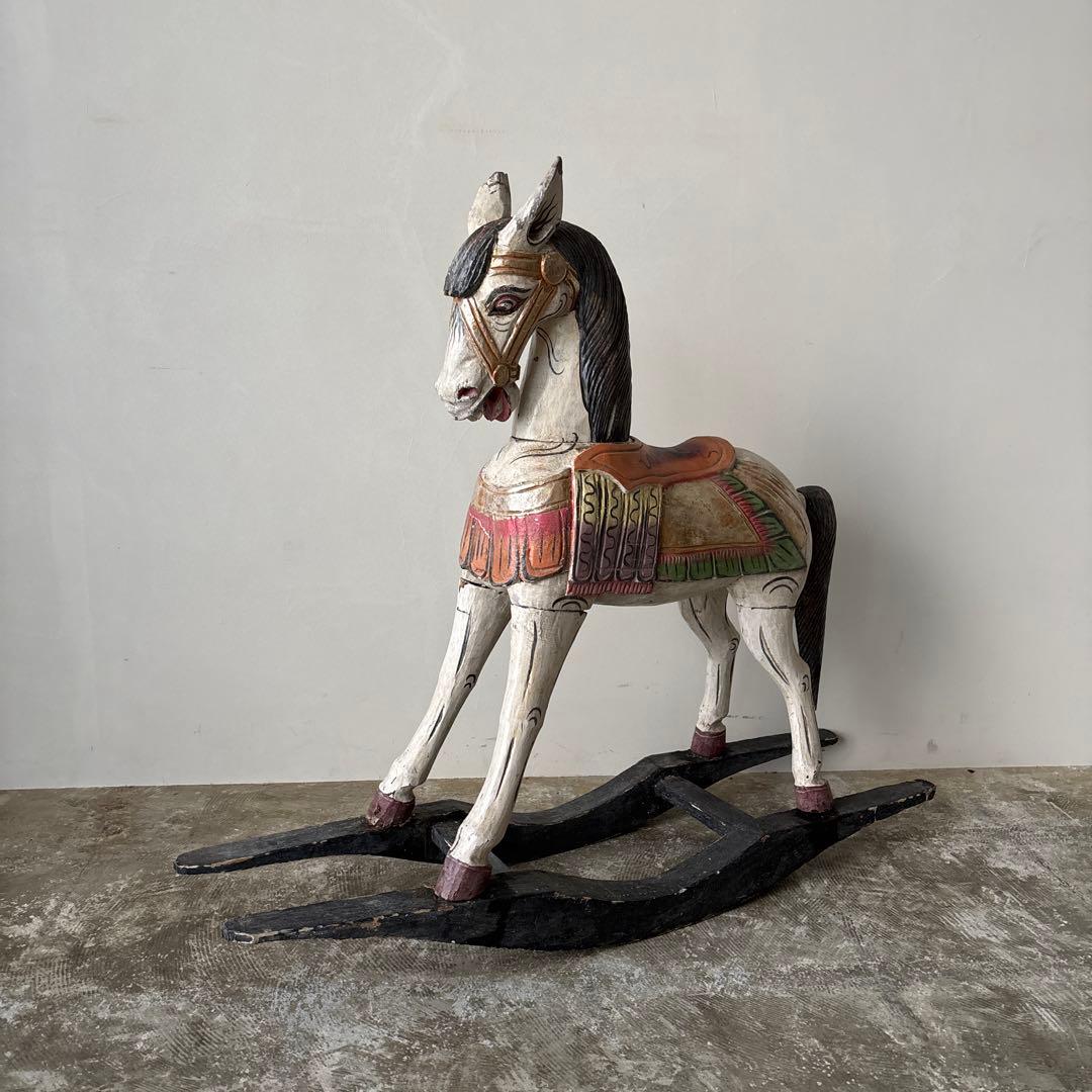 希少古い木の木馬　もくば　ロッキングホース　オブジェ　店舗什器　当時物　ジャンク