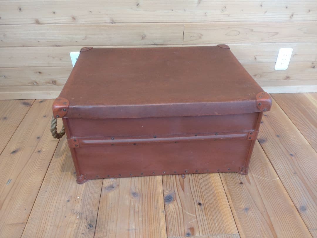 ボテ箱 昭和レトロ 蓋付き 朱いろ 古道具 コンテナ 硬質紙製