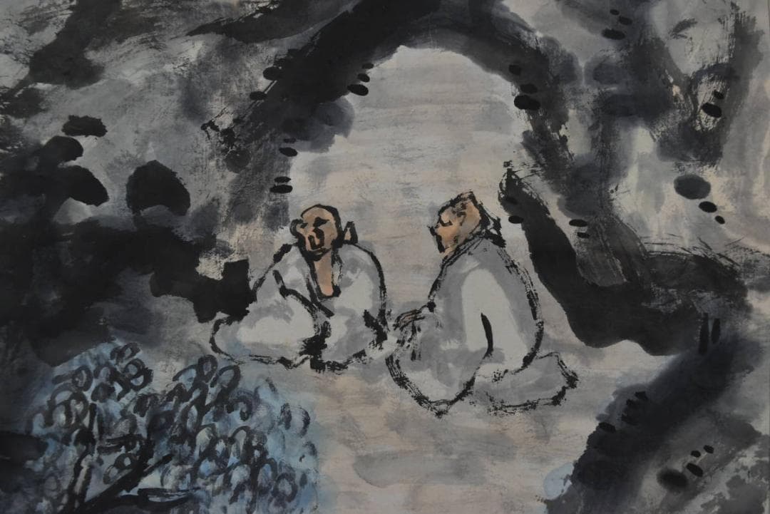 【真作】尾関栗庵/僊士談玄図/僊士図/山水人物図/掛軸/名家伝来/Z-896