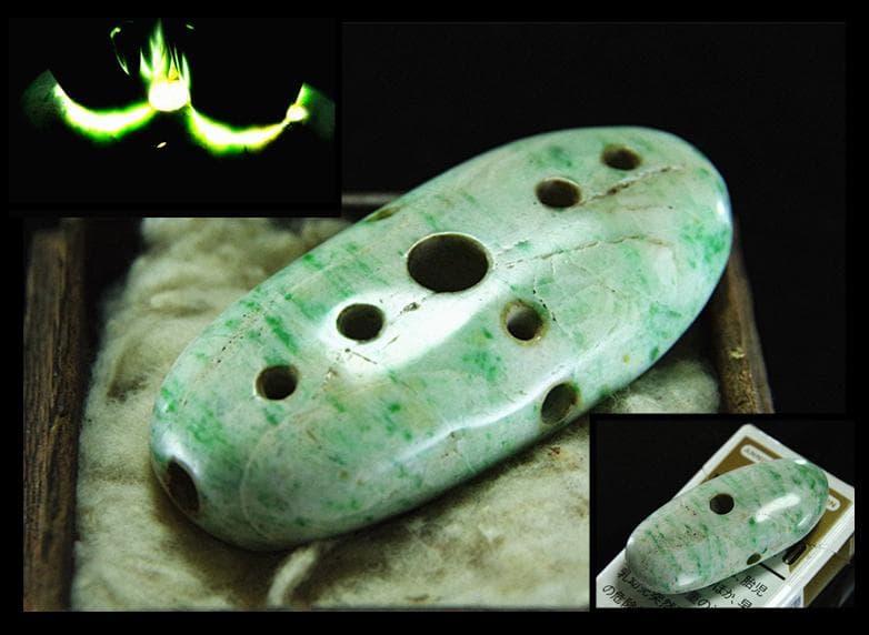 縄文期★縦横貫通多孔超大きな音が鳴る上古糸魚川硬玉翡翠製★極希少勾玉石笛大珠