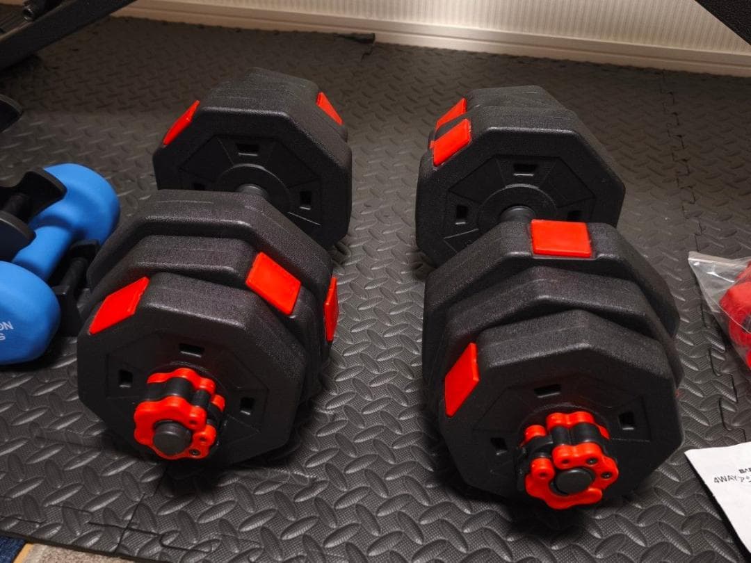 ☆おうちジム フルセット②ベンチ、マット、ダンベル 2個づつ+ダンベルラック ☆