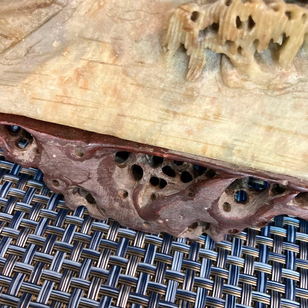 山水画風 石材彫刻 中国美術　置物