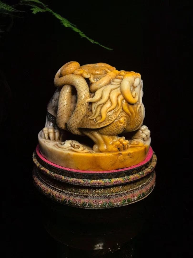 中国古美術・玄武神龟の印鑑・寿山銀田黄石・置物・純手彫り・風水開運・案頭・文房具