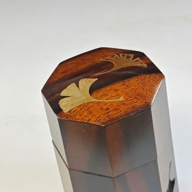 イ802 茶入『高崎秋峰作』『銀杏蒔絵　黒柿八角茶器　共箱』茶道具