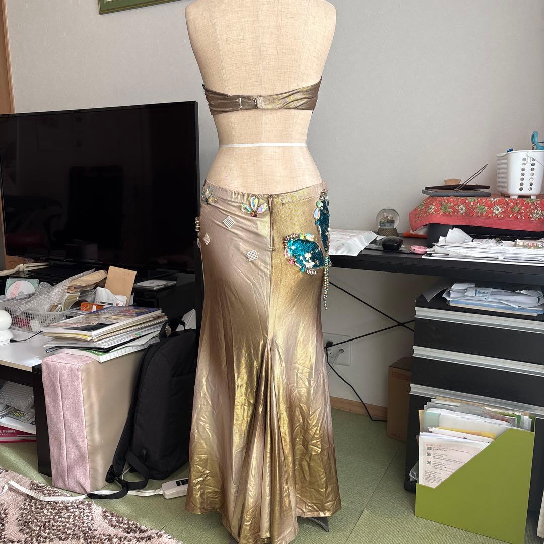 ベリーダンス セットアップ 金色 青色 ビーズ