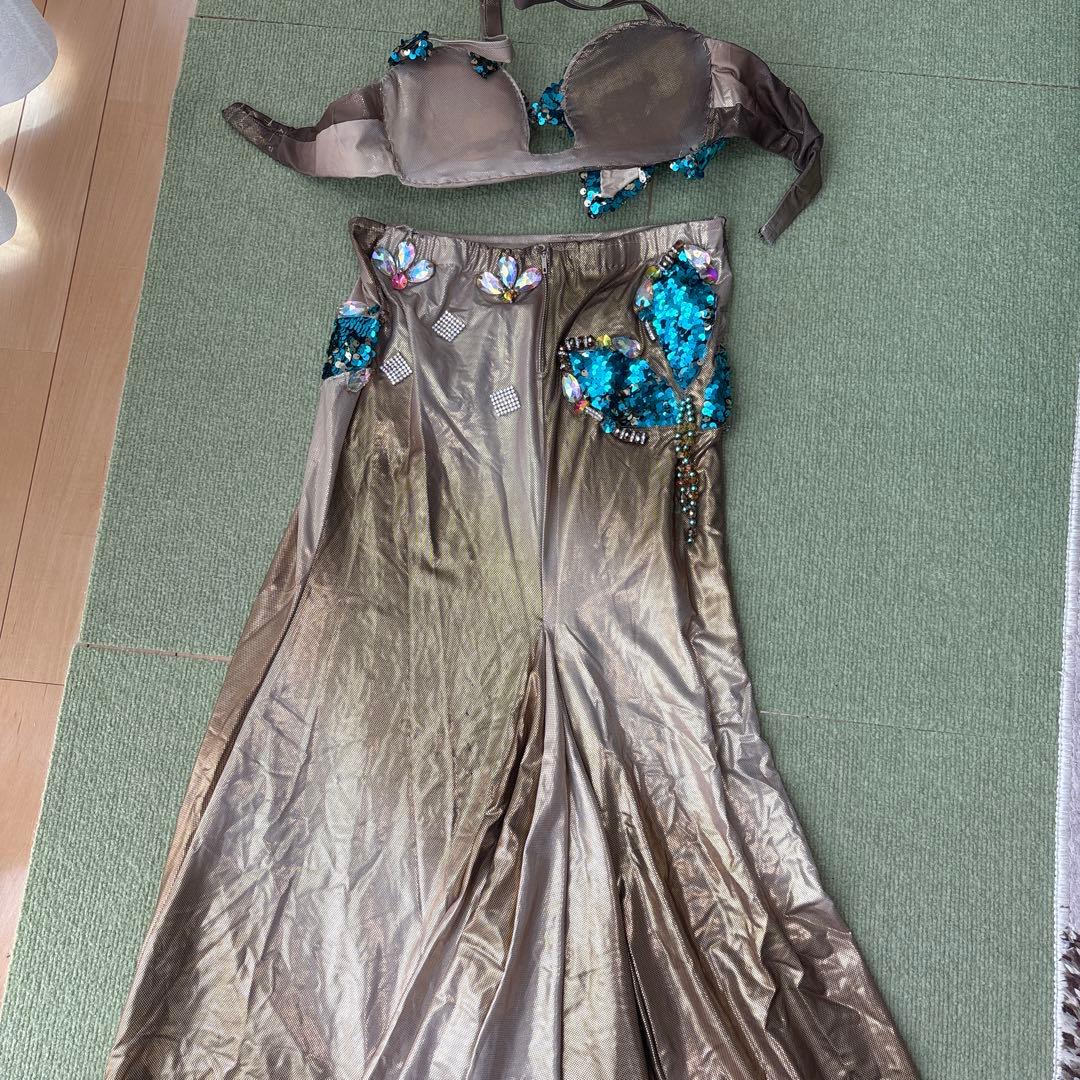 ベリーダンス セットアップ 金色 青色 ビーズ