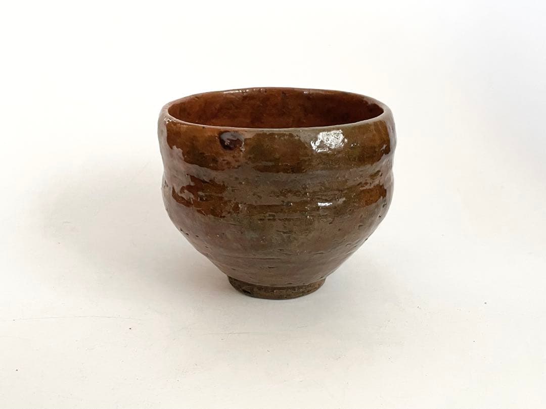 茶道具　骨董　大樋焼　飴釉　手捻り　茶碗　抹茶碗　共箱