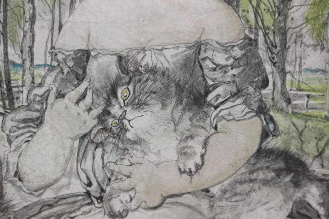 藤田嗣治 エスタンプリトグラフ「森の中の少女」 5/150