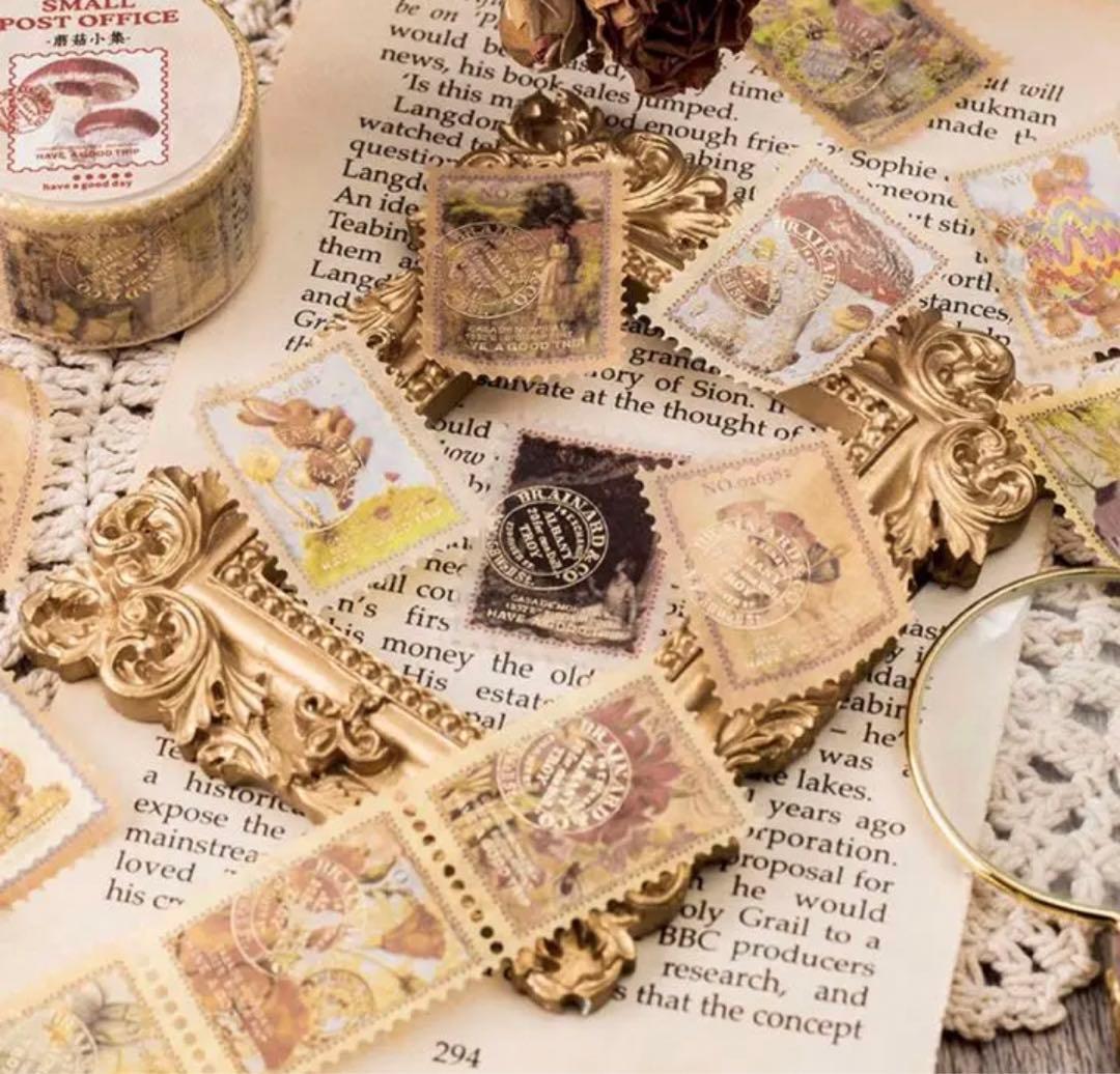 W1605.箔押しヴィンテージスタンプ マスキングテープ 8種セット