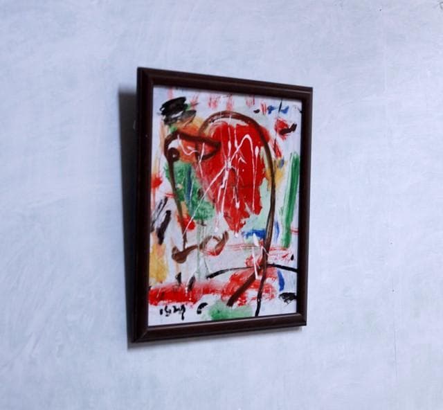 抽象画　「彩-32」　色紙に油彩の抽象画