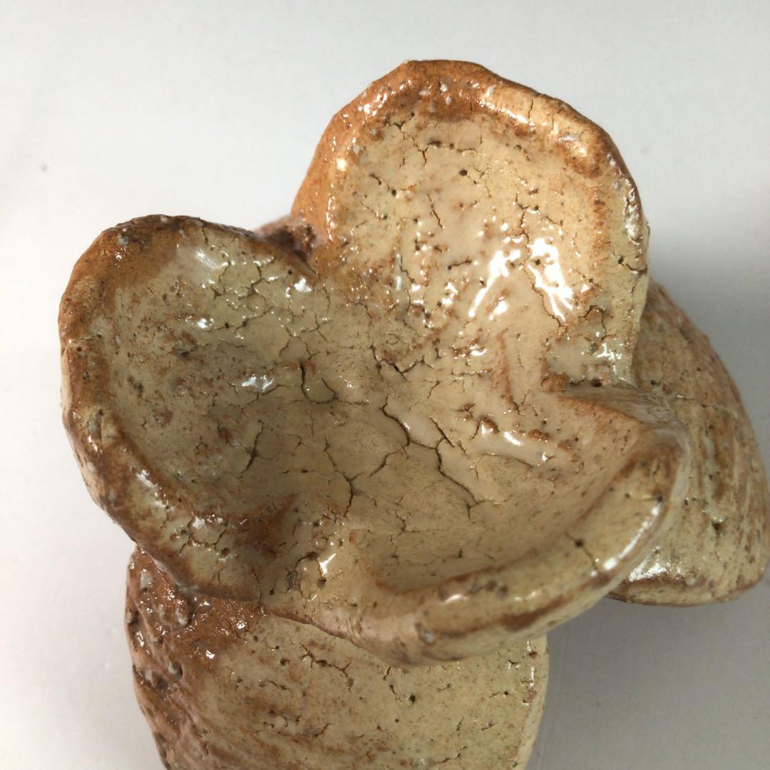 Ｒ８６４　蓋置　『萩焼』『十代　三輪休雪造』『三ツ葉蓋置』　共箱　茶道具