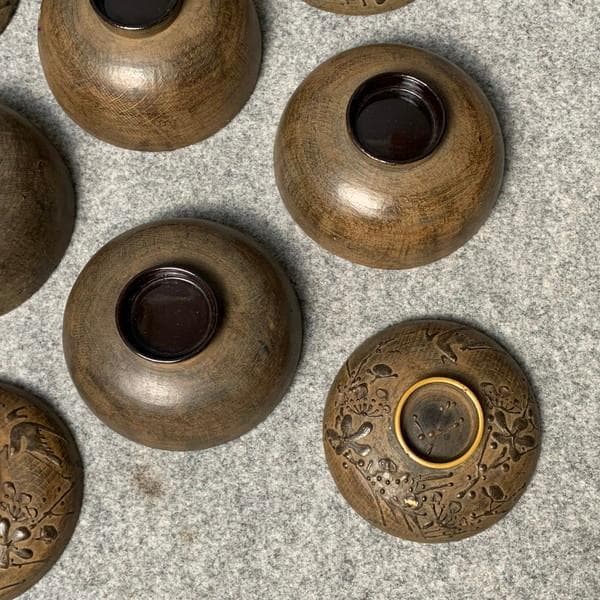 会津塗鉄錆塗木製蒔絵富士山吸物椀4個[B34144]