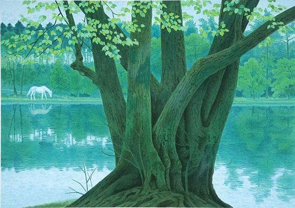 【新品】東山魁夷 『若葉の季節』複製画 　ポスター高級額付　風景画 新緑