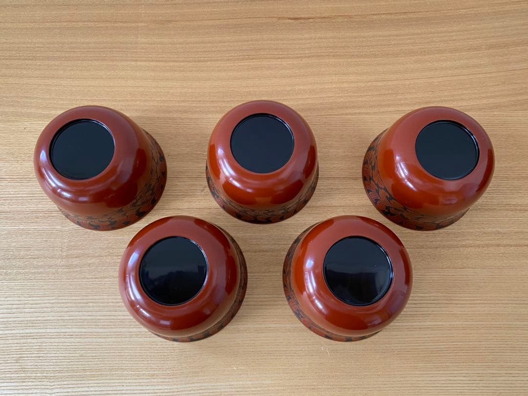 輪島塗　点彫唐草　吸物椀　5客セット