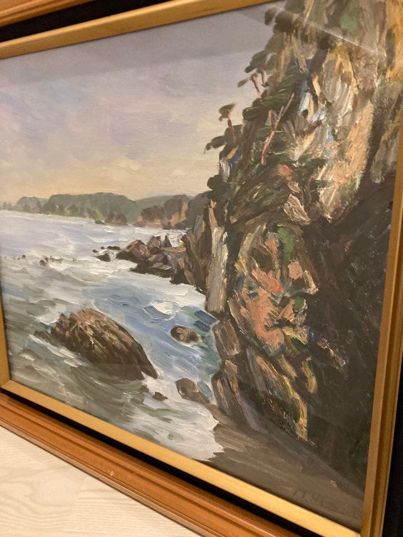 海岸風景 油彩画　F10号　額縁付き