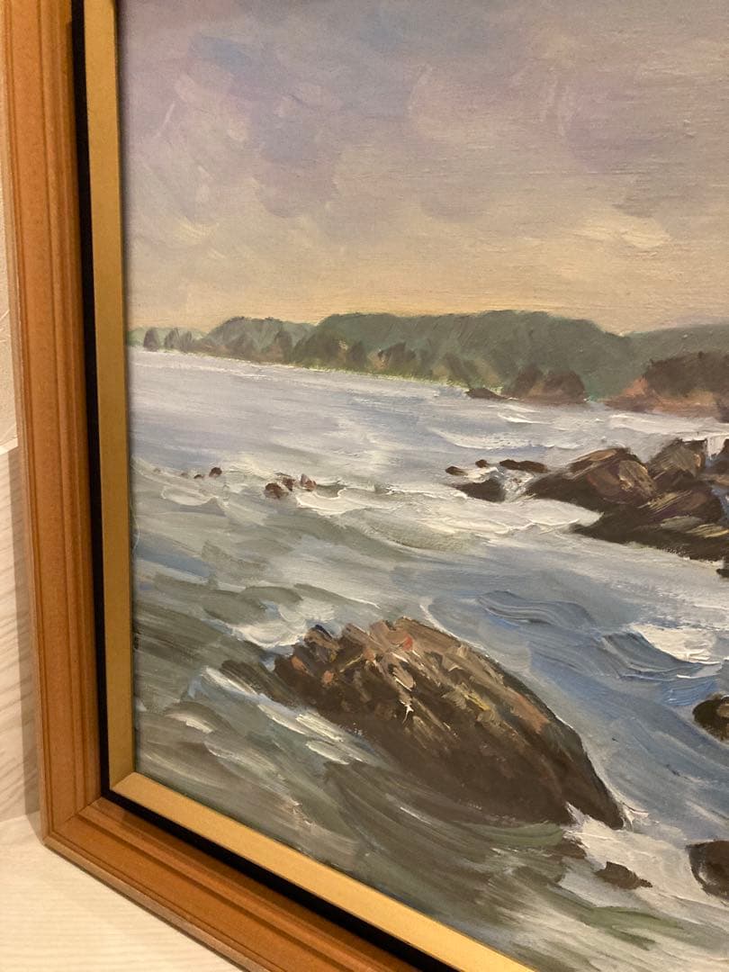 海岸風景 油彩画　F10号　額縁付き