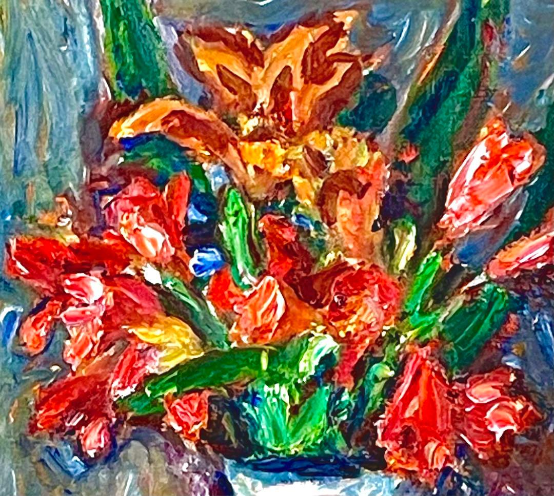 高橋惟一　真作 「花」油彩3号　スイスで活躍　評価1号23万円　古径製額縁