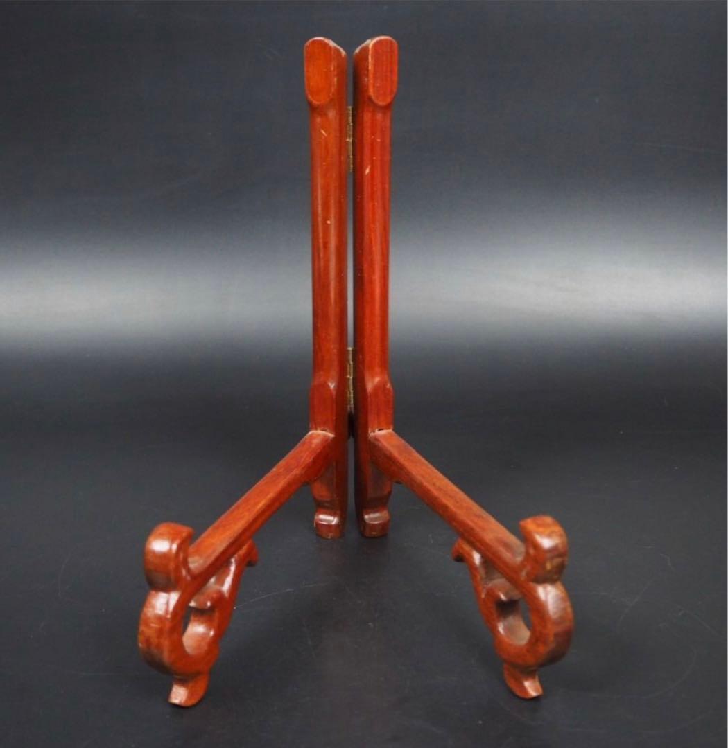 送料無料　唐木紅木皿立て4点　中国美術　長期保管未使用品③