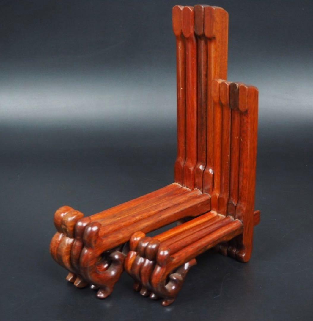 送料無料　唐木紅木皿立て4点　中国美術　長期保管未使用品③