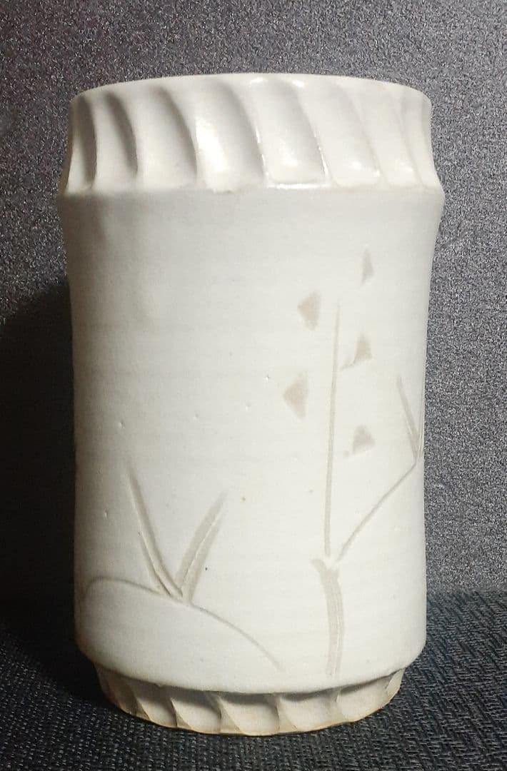 【希少作家】【長池潤一】作　化粧連理草文花器　【師　人間国宝　藤本能道　田村耕一