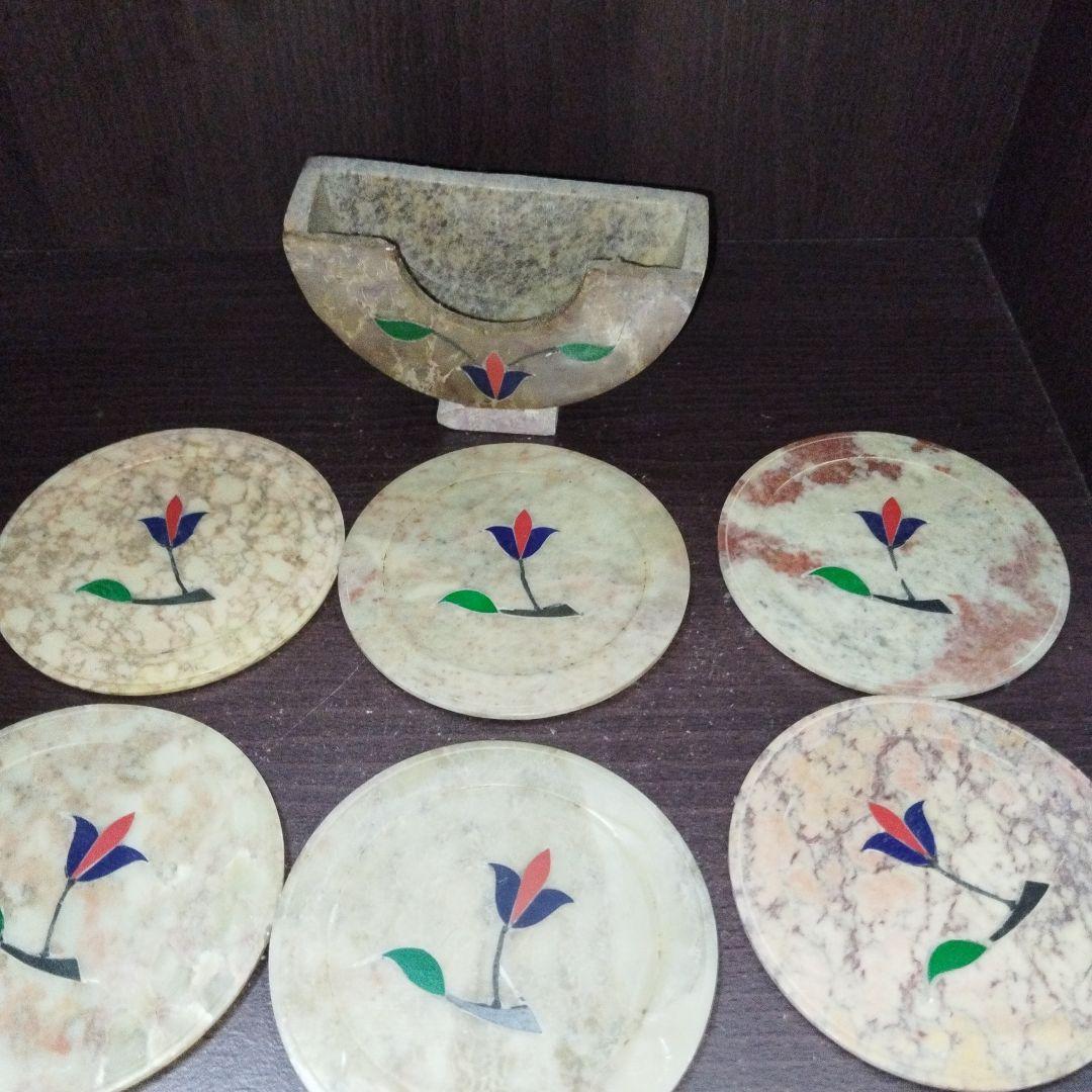 希少　古物　大理石　コースター6点セット