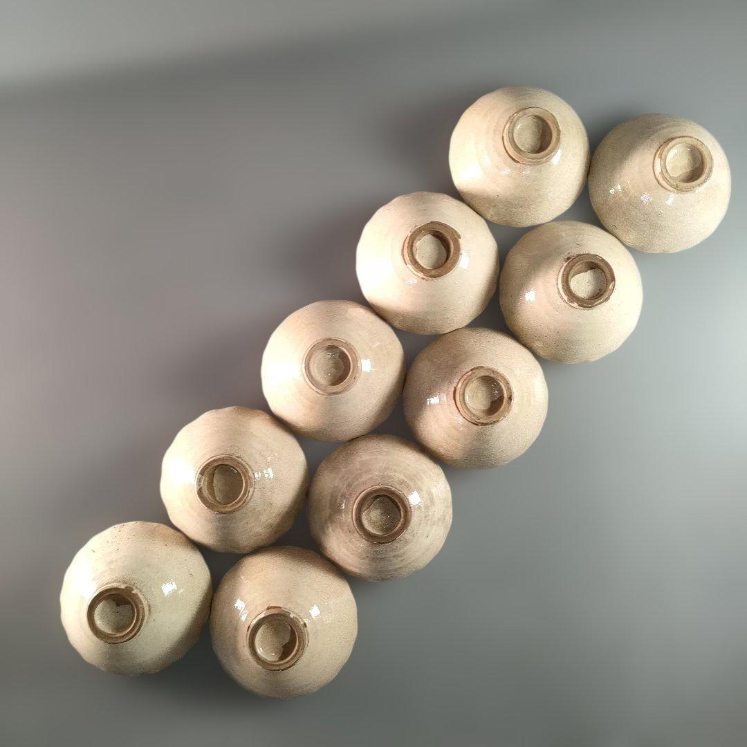 A1346-4/織部向日葵文茶碗揃10客/小鉢/向付/銘々皿/飾鉢/懐石道具/