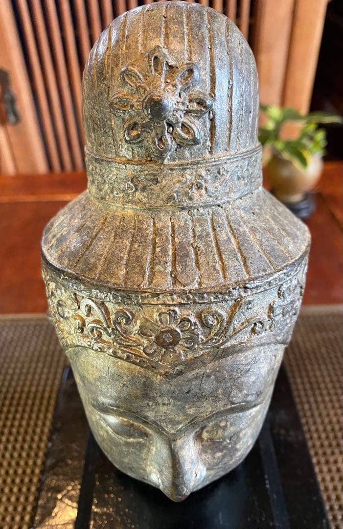 1７世紀　古代タイ国　アユタヤ様式　青銅製 観音頭部　鑑賞台付ヴィンテージレア