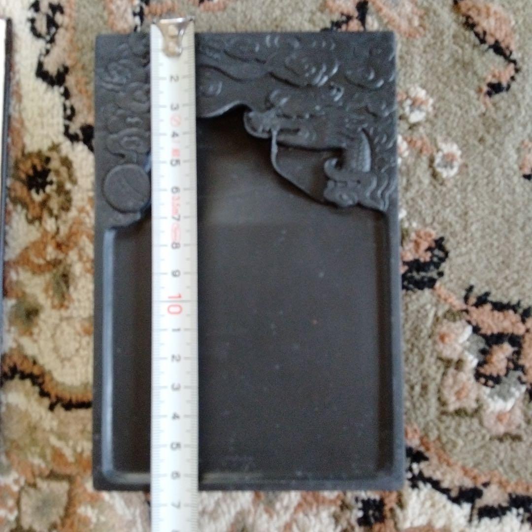 旧蔵した貴重中国骨董【歙州龍尾金星古硯】細工精密龍雲彫刻最高級漆塗り漆器硯箱付き