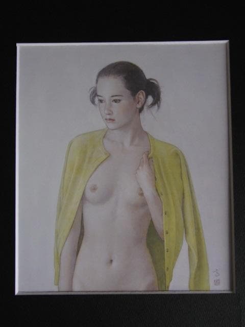 高塚省吾、【レモン色のカーディガン】、希少な額装用画集より、新品額装付、状態良好