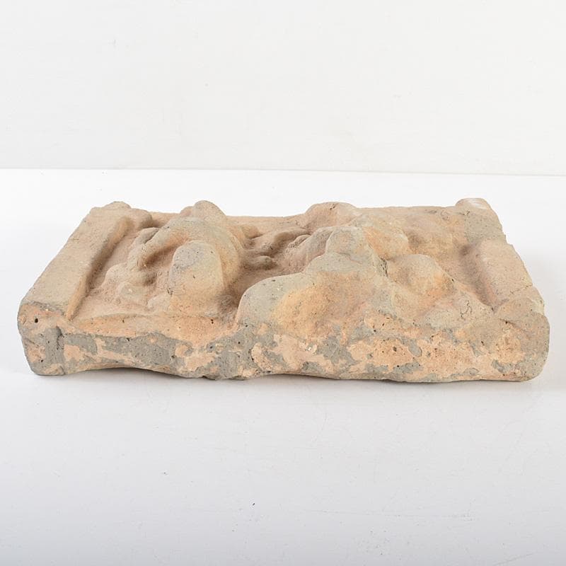 中国　朱泥　人物刻　陶版　壁飾　V　R6812