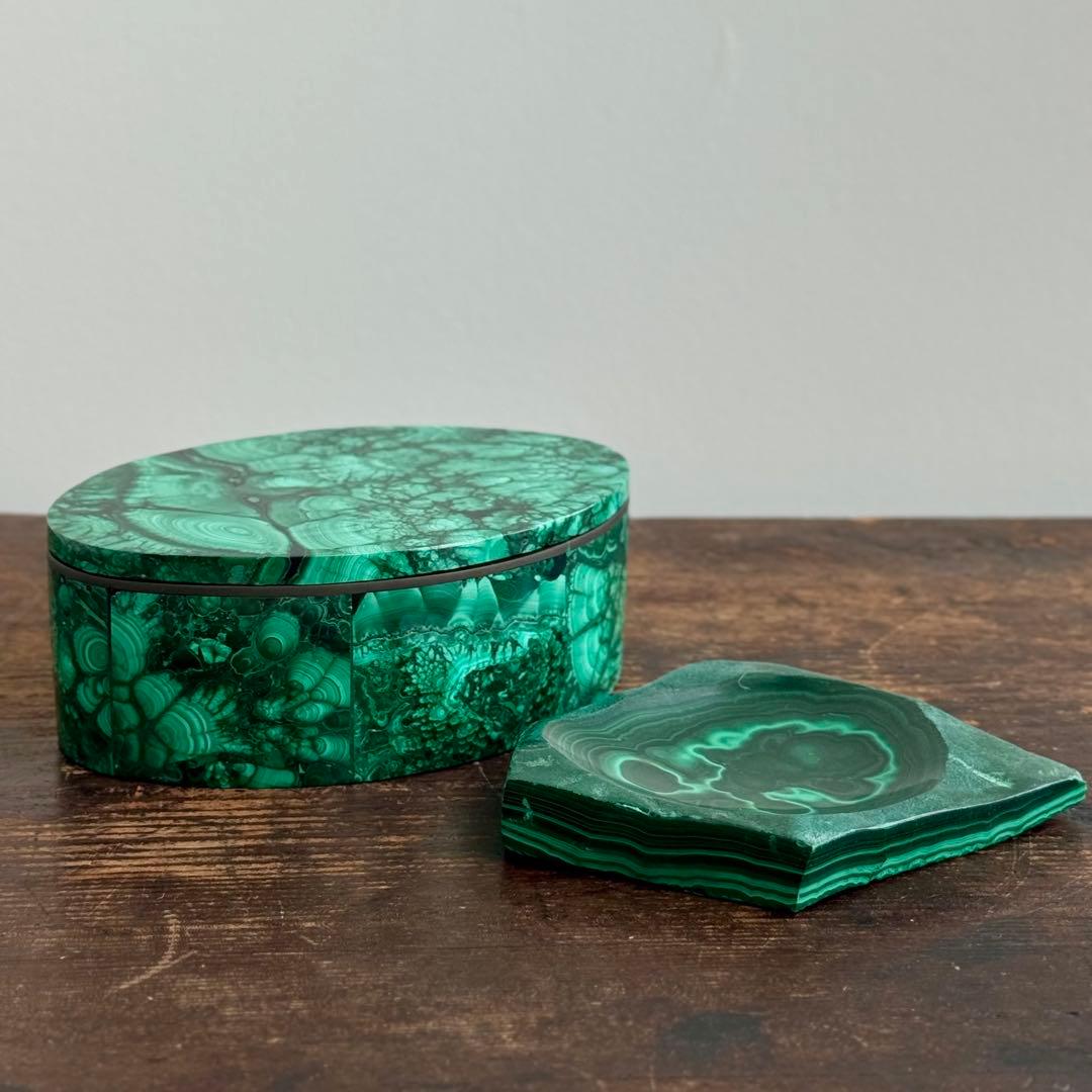 マラカイト 天然石 ジュエリーボックス｜鉱石小箱 小物入れ 蓋付き