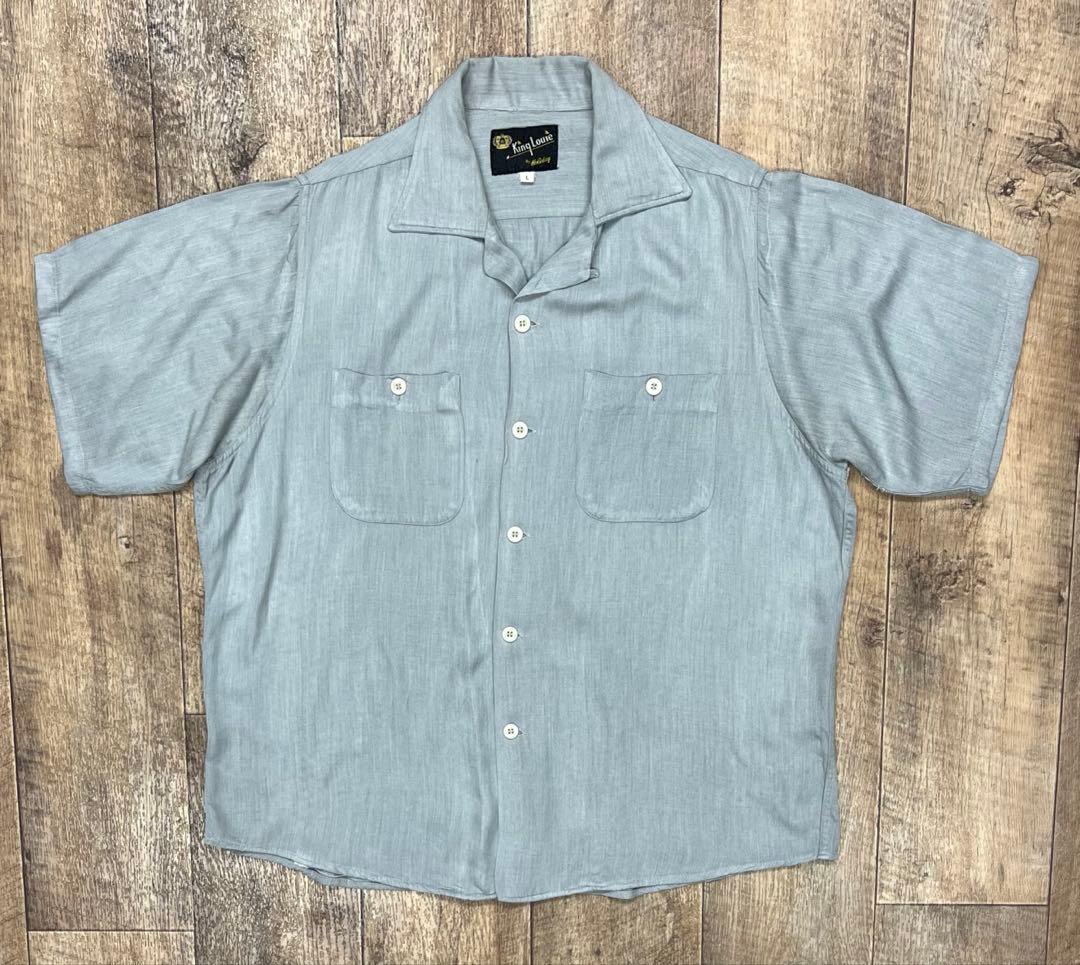 60'S KING LOUIE レーヨン 半袖 無地 ボーリングシャツ グレー