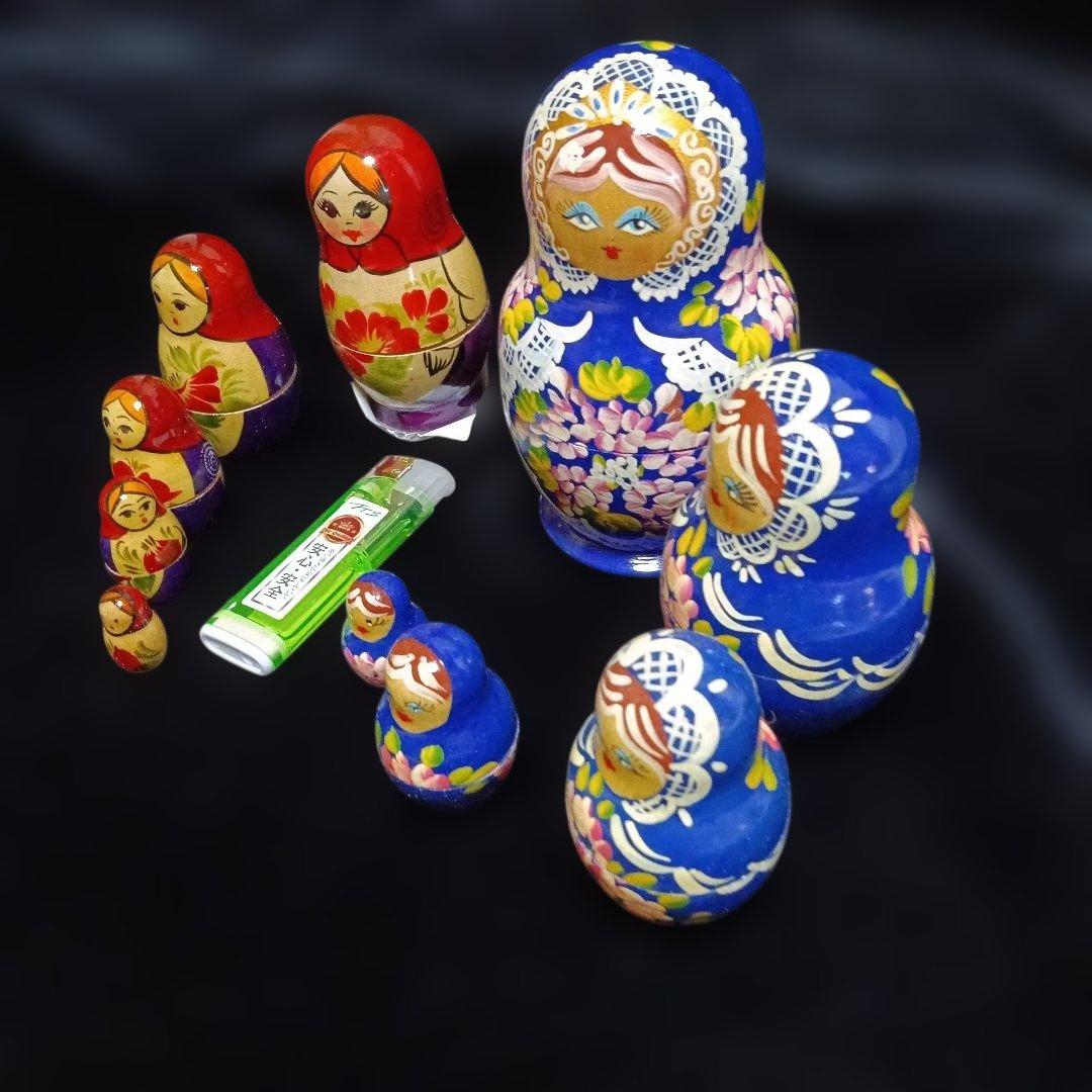 91..マトリョーシカセット 青と赤 花柄 サービス品あり、クリアフィル2枚