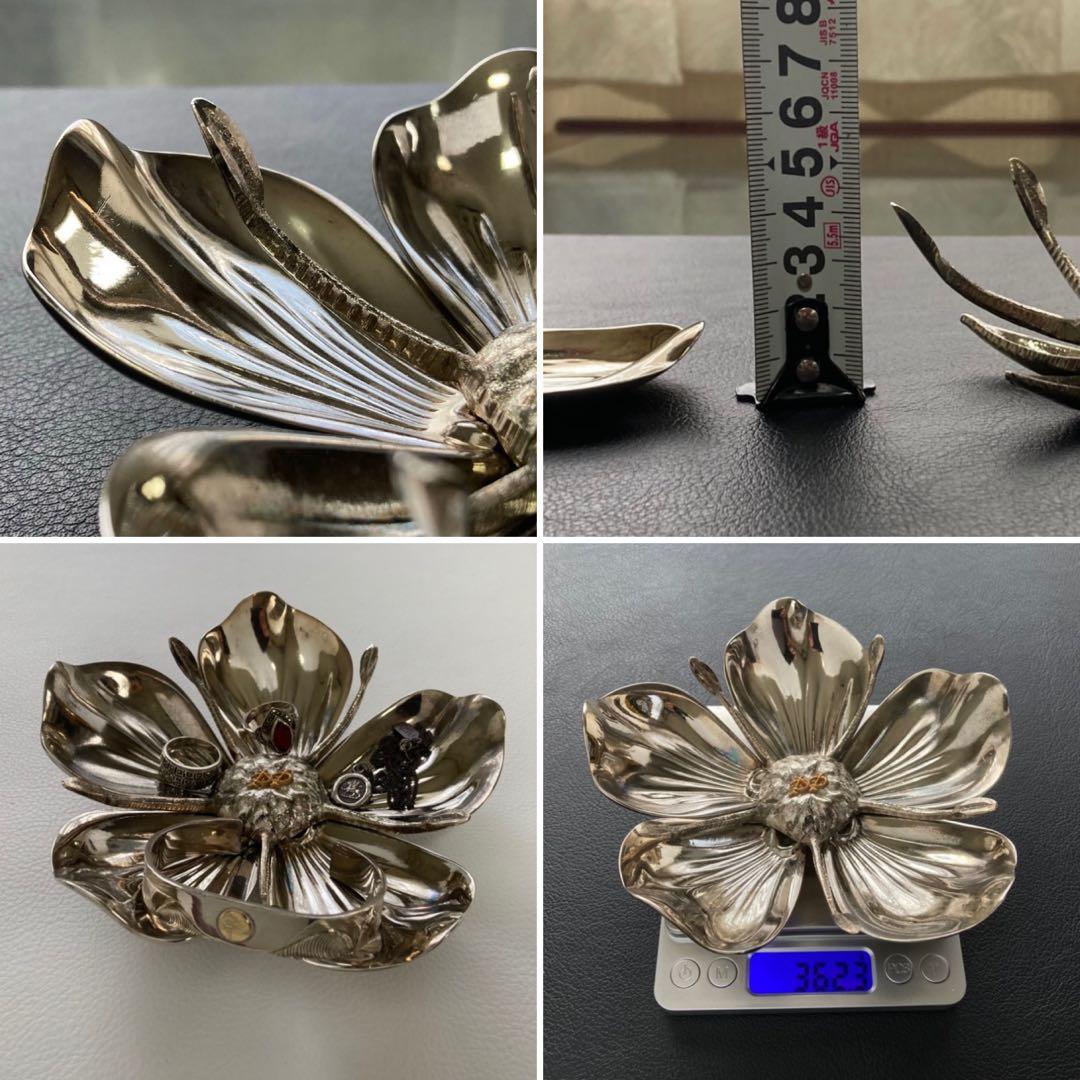 花びら トレイ プレート 小物置き 灰皿 置物 金属 銀色 レトロ ヴィンテージ