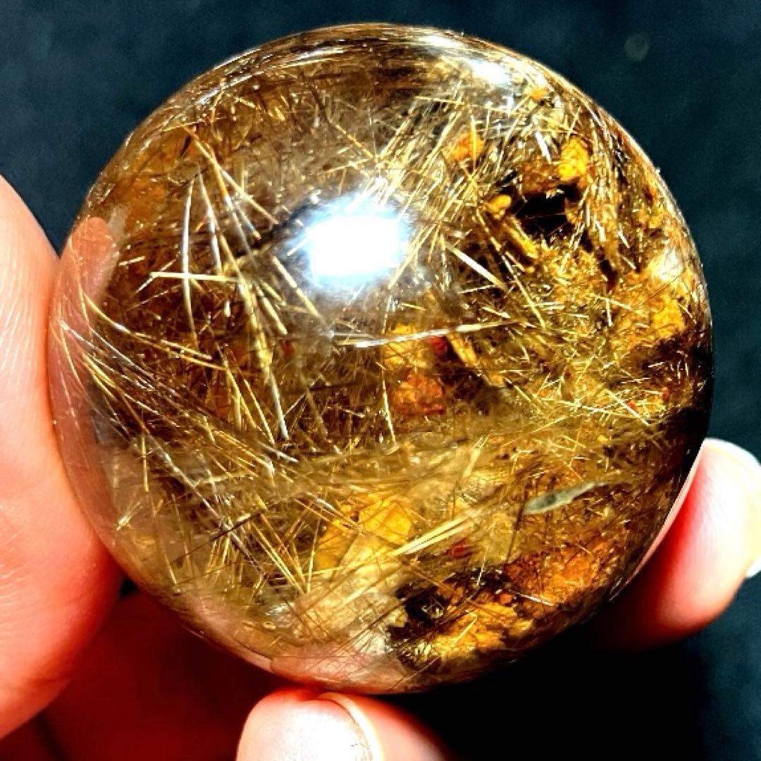 38mm ゴールドルチルクォーツ　丸玉　スフィア　金針水晶