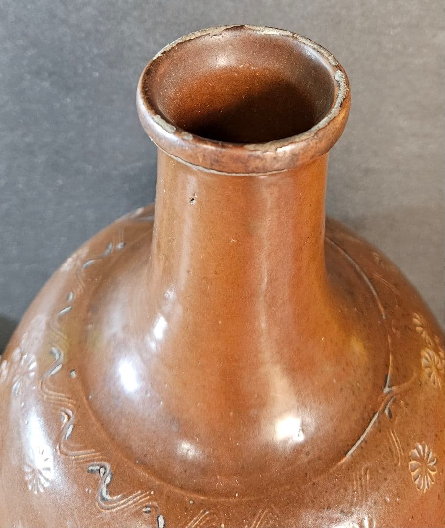 明治時代　古備前系　古丹波系　古瀬戸系 花印　糸目文様　高37.6cm　大徳利