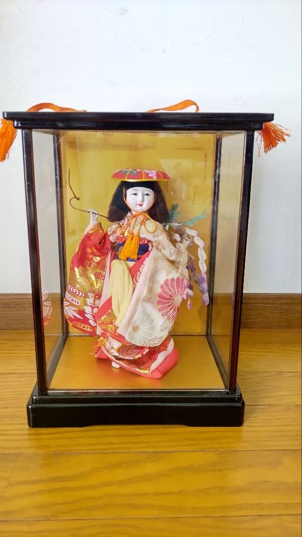 日本人形 藤娘 ガラスケース入り