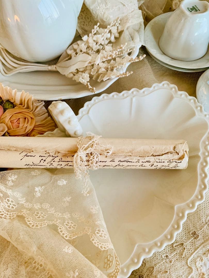 フランス・オランダ・ドイツアンティーク /ビンテージレリーフ白磁陶器6点set