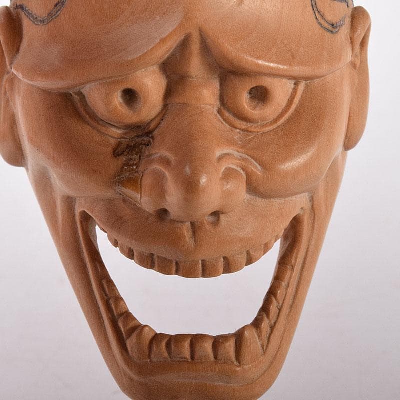 時代提げ物　木彫　面根付　能面　お面　般若面　C　7717