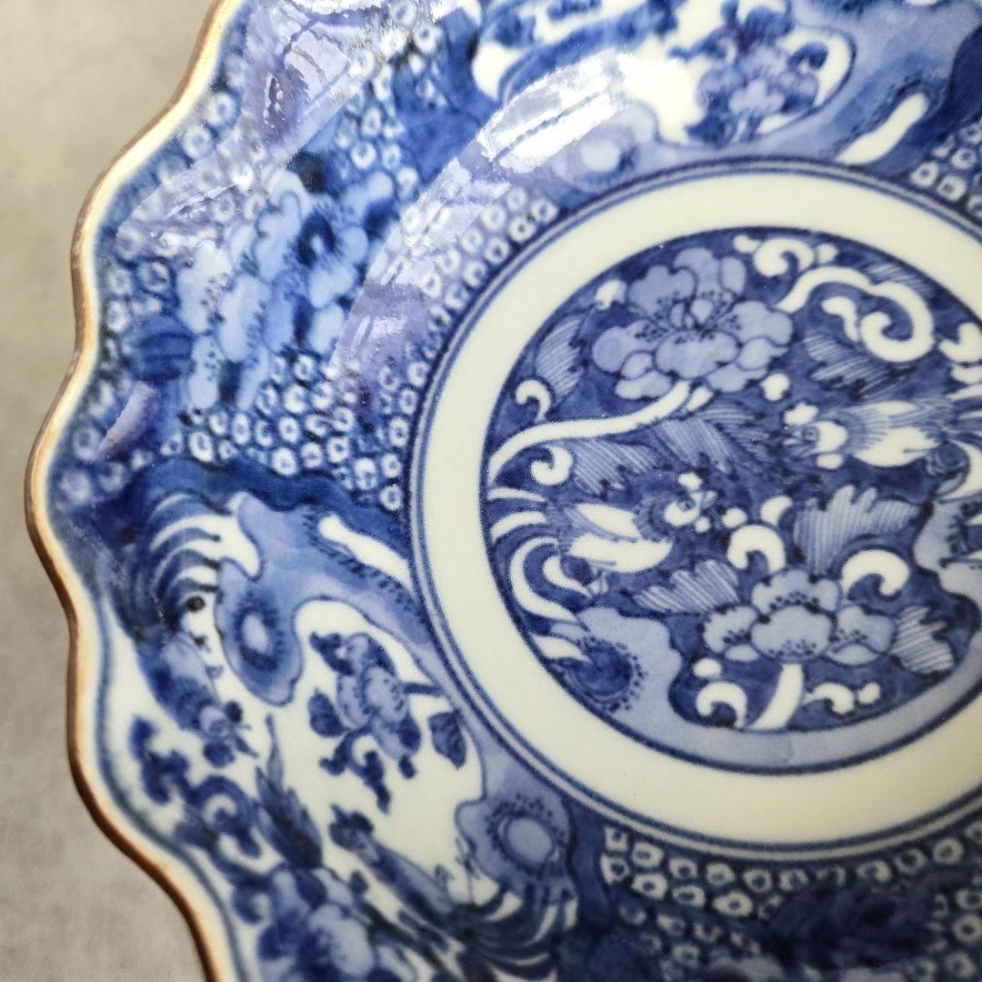 無傷　古伊万里　染付　深皿　鳳凰　江戸時代　金直し　金継ぎ　アンティーク　骨董