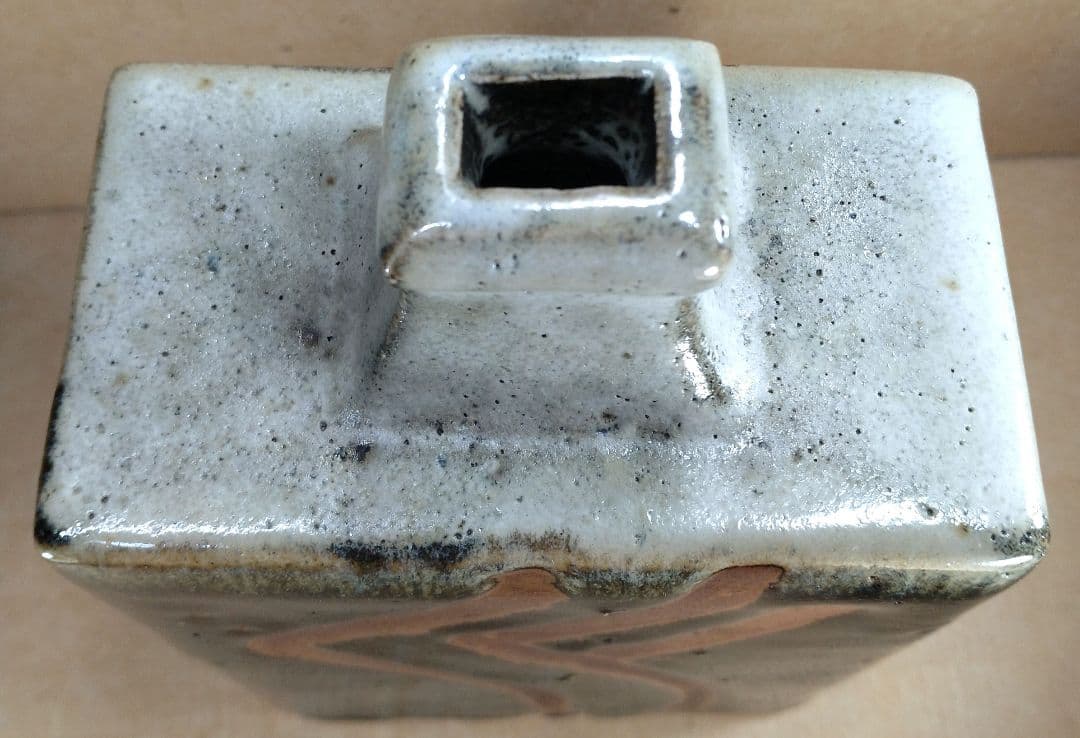 【本物保証】濱田庄司(浜田庄司) 掛分指描扁壷 共箱 人間国宝 益子焼 美品