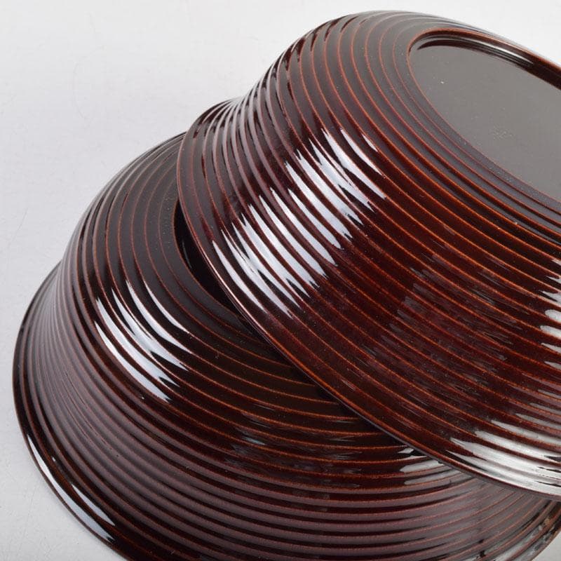 和食器　茶懐石　岡本漆専堂造　溜塗　呂久呂目鉢　五客　共箱　V　8935