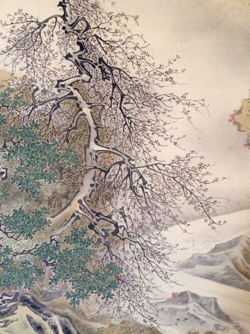 牧野梅僊 /秋景山水人物図】掛軸 山水画 江戸時代